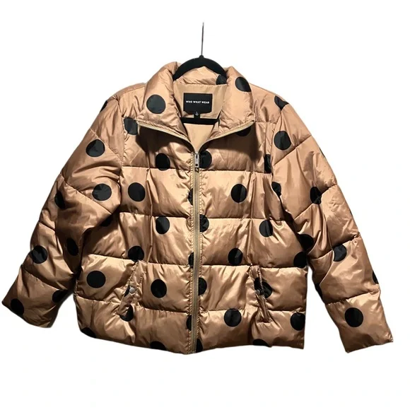 Who What Wear Gold and Black Polka Dot Puffer Jacket Size L - Picture 4 of 8